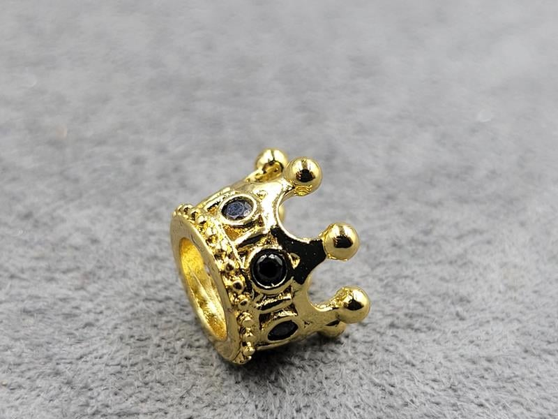 Бусина корона 7*8,6 мм з чорними фіанітами лимонне золото (гіпоалергений сплав)