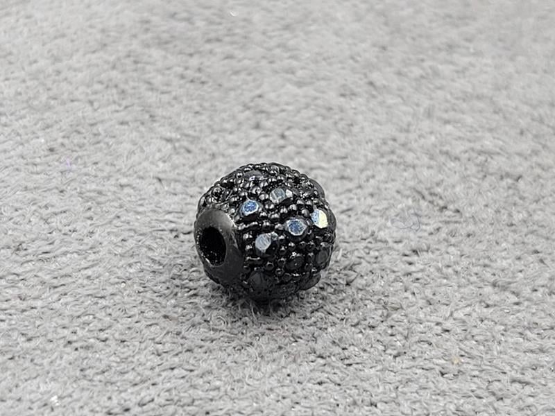 Бусина куля 6 мм чорна з чорними фіанітами (гіпоалергенний сплав)