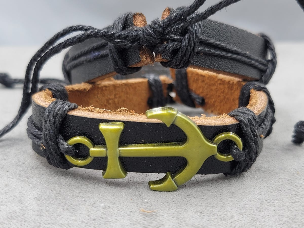 Браслет якір 1 шт штучна шкіра колір бронза