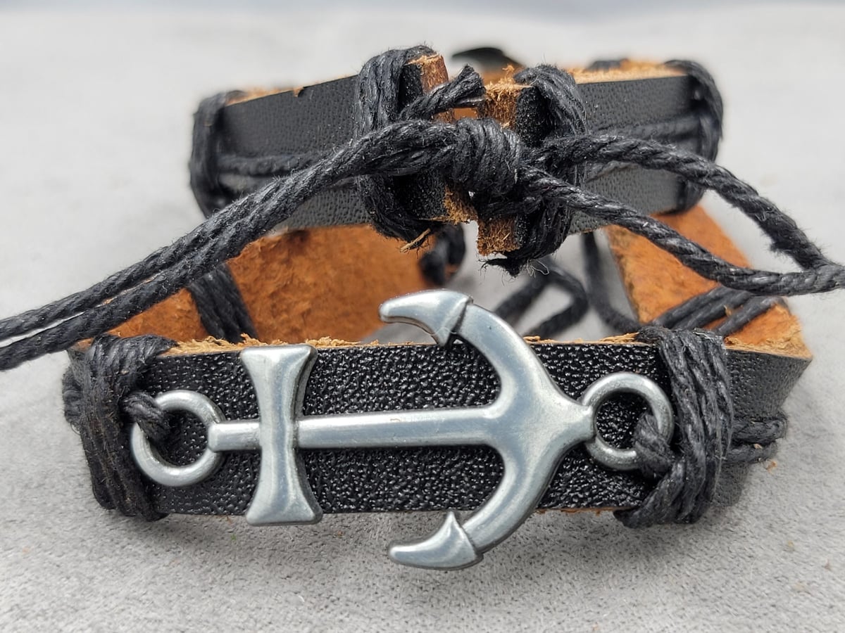Браслет якір 1 шт штучна шкіра колір сталь