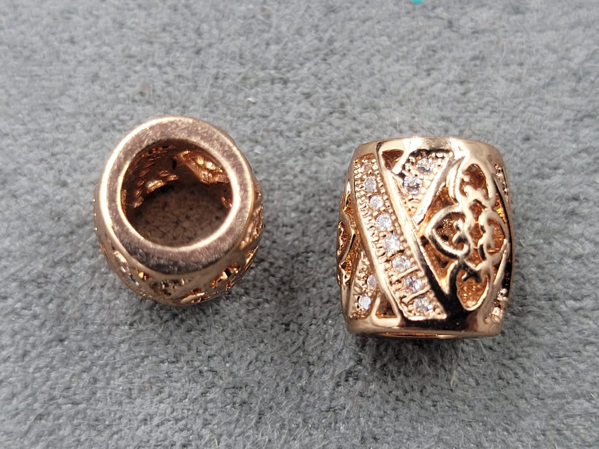 Бусина 9*10 мм отв. 5 мм з фіанітами рожеве золото (гіпоалергений сплав)