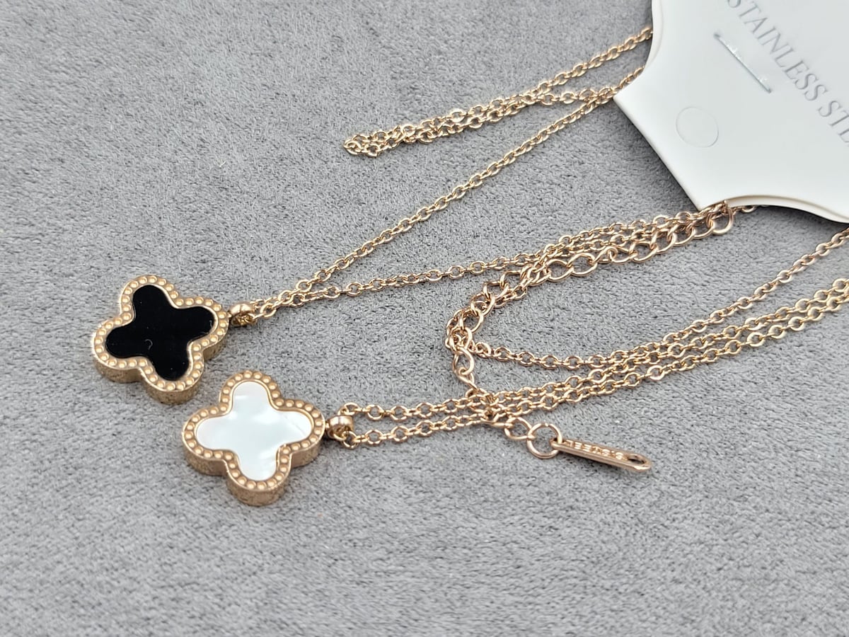 Кулон 13 мм (2-сторонній чорний+білий) ланцюжок 40 см + 5 см нержавіюча сталь рожеве золото