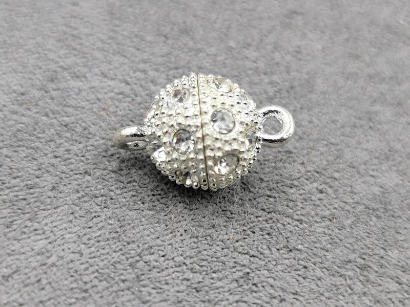 Замок магнітний зі стразами 10 мм колір срібло