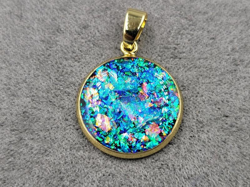 Підвіска синя 18 мм колір лимонне золото (гіпоалергений сплав)