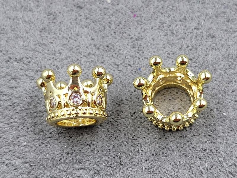 Бусина корона 7*9 мм колір лимонний з білими стразами (гіпоалергенний сплав)