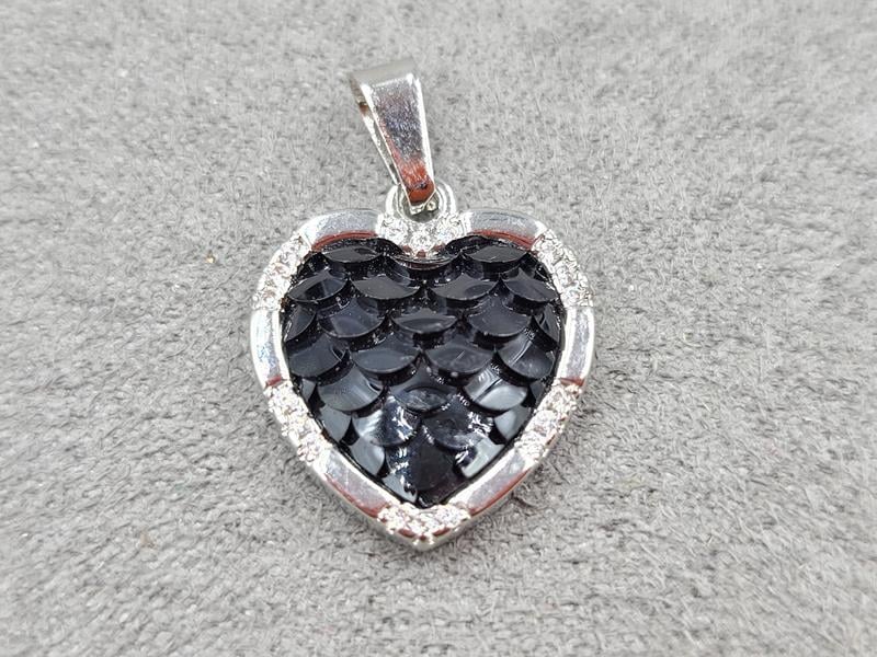 Підвіска серце чорне 12*19 мм колір сталь (гіпоалергений сплав)