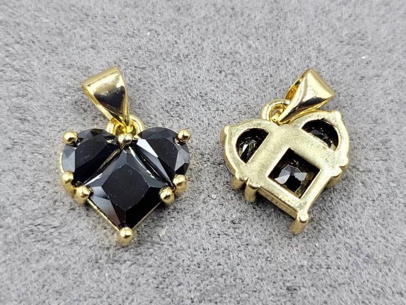 Підвіска серце чорне 12 мм колір лимонне золото (гіпоалергений сплав)