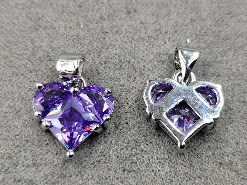 Підвіска серце аметистове 12 мм колір сталь (гіпоалергений сплав)