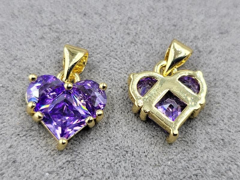 Підвіска серце аметистове 12 мм колір лимонне золото (гіпоалергений сплав)