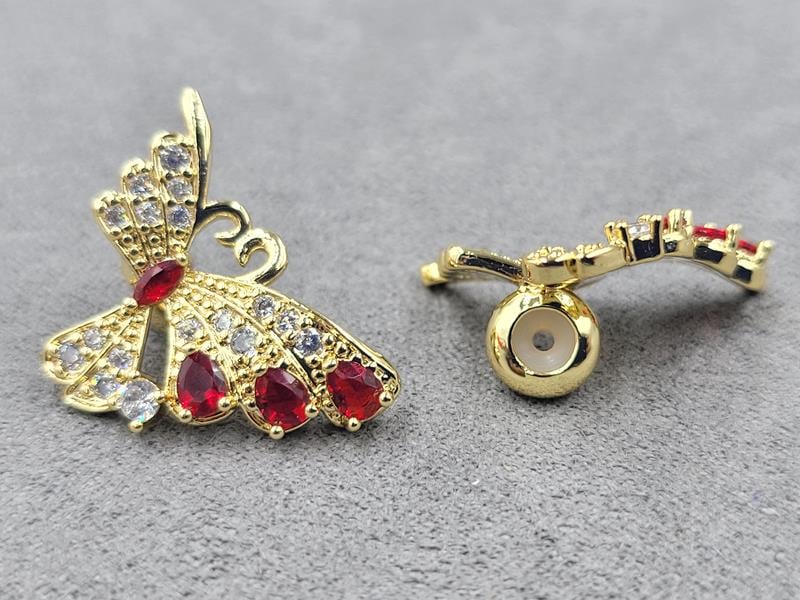 Рондель 7 мм бусина 17*23 мм колір лимонне золото з червоними стразами (гіпоалергений сплав)