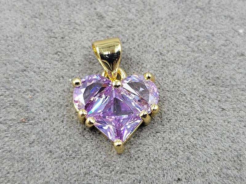 Підвіска серце бузкове 12 мм колір лимонне золото (гіпоалергений сплав)