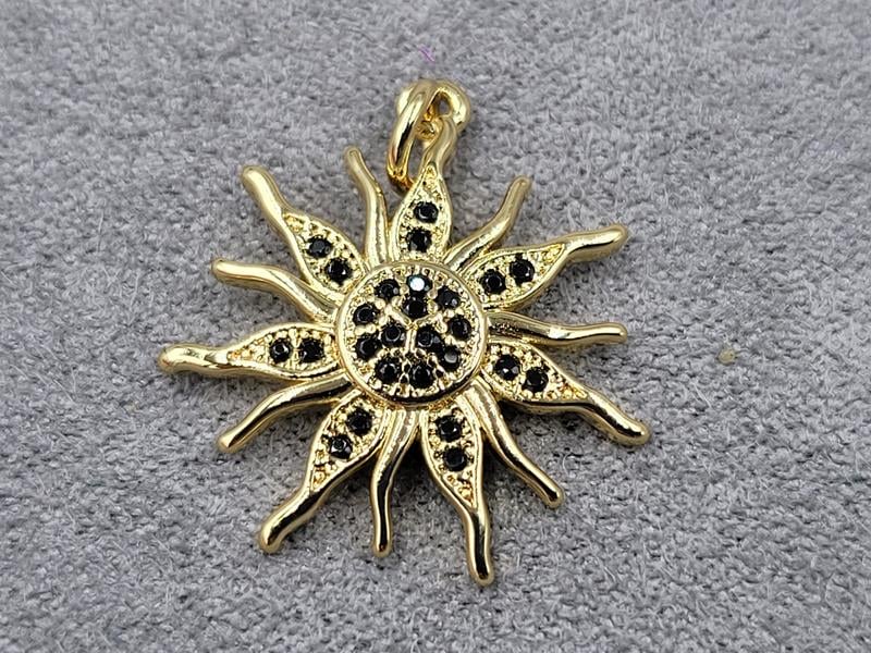 Підвіска 19 мм колір лимонне золото з чорними стразами (гіпоалергений сплав)