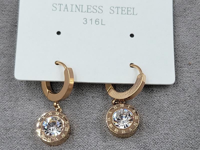 Сережки 10 мм висота 27 мм колір рожеве золото нержавіюча сталь круглий замок