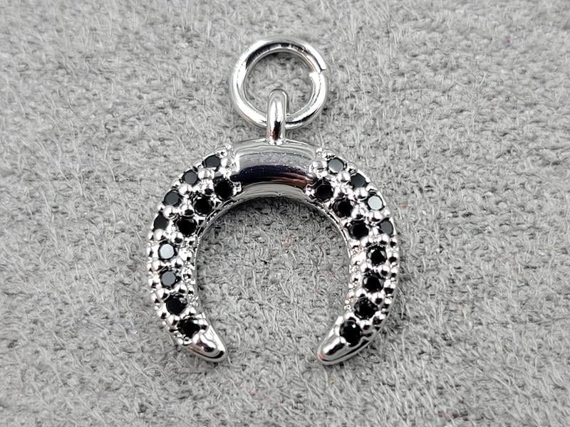 Підвіска *лунніца* 12*14 мм колір сталь з чорними стразами (гіпоалергений сплав)