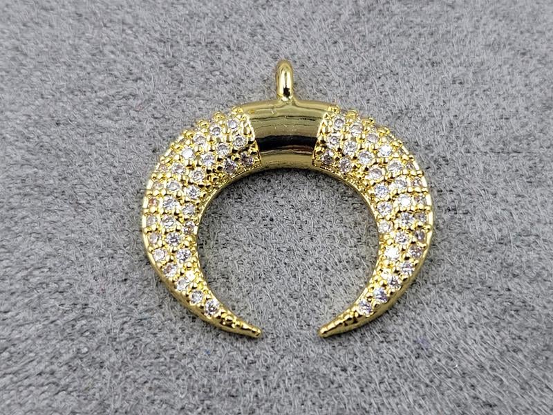 Підвіска *лунніца* 20 мм колір лимонне золото з білими стразами (гіпоалергений сплав)