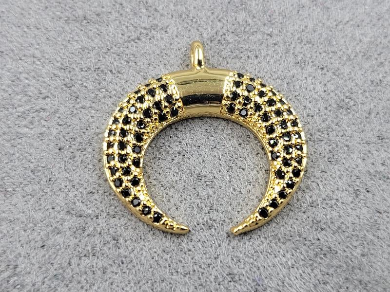Підвіска *лунніца* 20 мм колір лимонне золото з чорними стразами (гіпоалергений сплав)