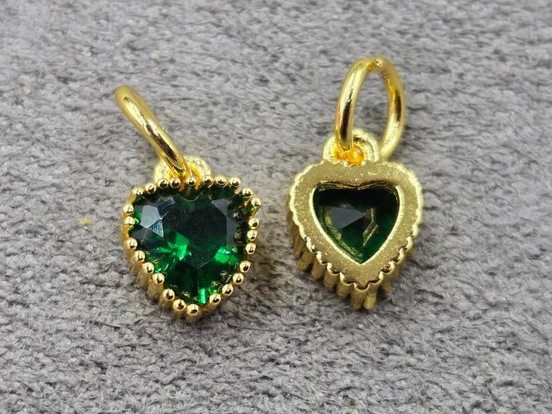 Підвіска 7*9 мм с зеленим стразом колір лимонне золото (гіпоалергений сплав)