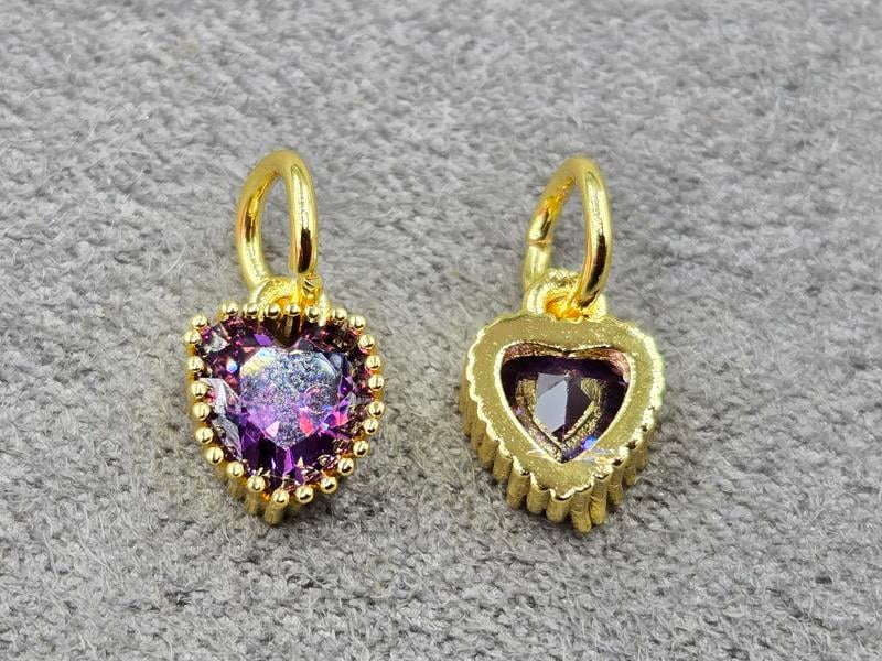 Підвіска 7*9 мм с аметистовим стразом колір лимонне золото (гіпоалергений сплав)