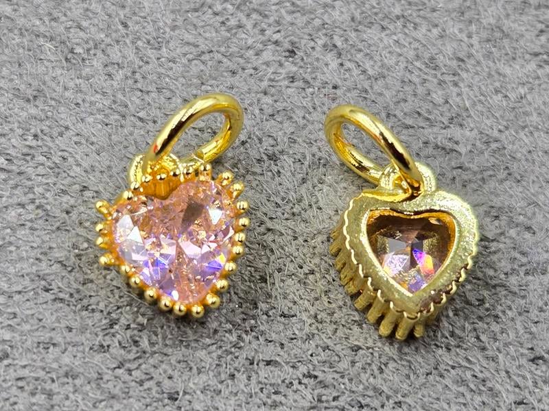 Підвіска 7*9 мм з рожевим стразом колір лимонне золото (гіпоалергений сплав)