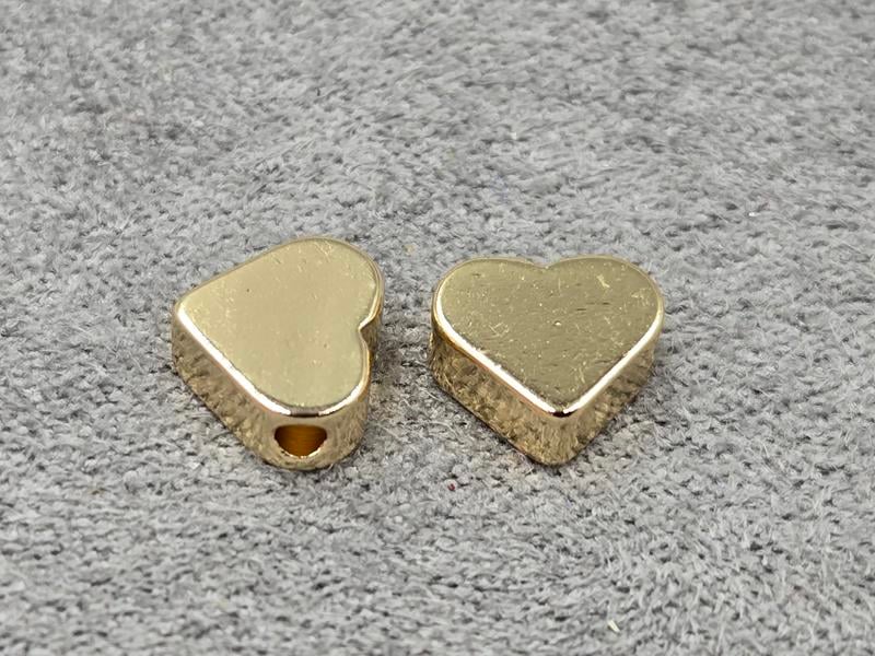 Бусина серце 8 мм колір золото з поперечним отвором ( гіпоалергений сплав)