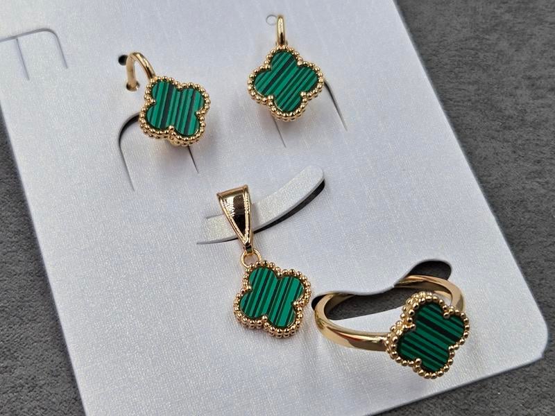 Комплект конюшина сережки 12*18 мм +кулон 12*23 мм + каблучка 12 мм (мед. сплав)