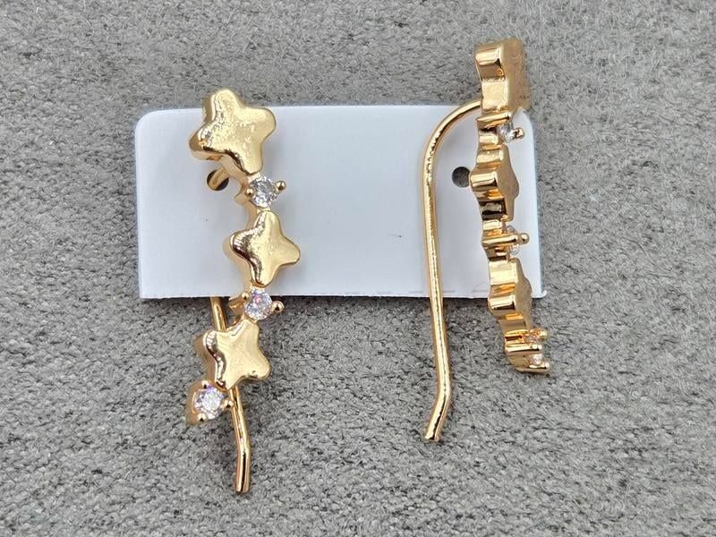 Сережки каффа CM 6 мм висота 22 мм колір золото 18к ( мед. сплав)