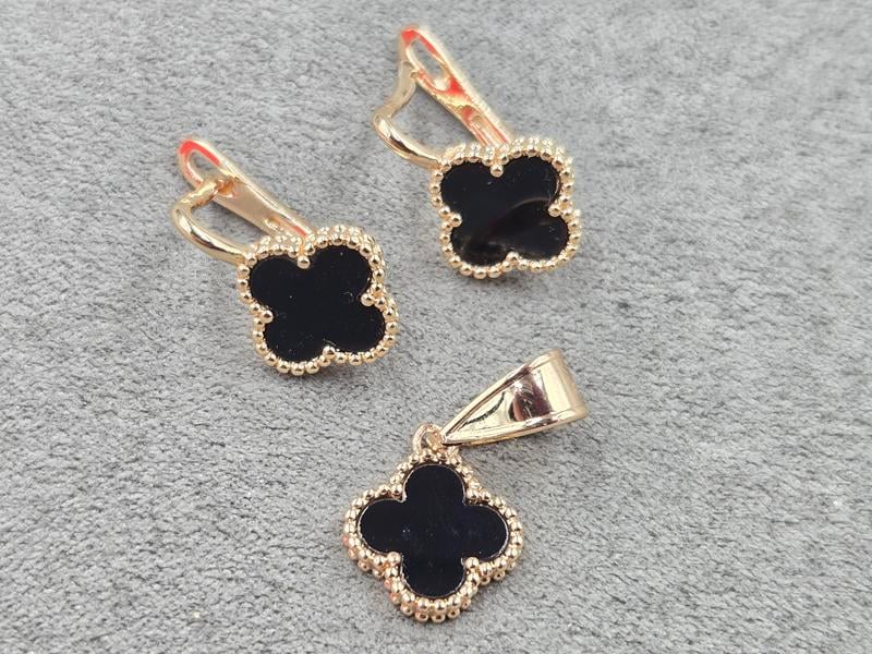 Комплект конюшина сережки 12*18 мм + кулон 12 мм (мед. сплав)