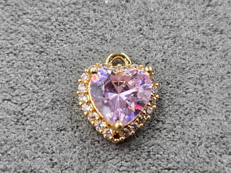 Підвіска 9*11 мм з рожевим стразом колір золото (гіпоалергений сплав)