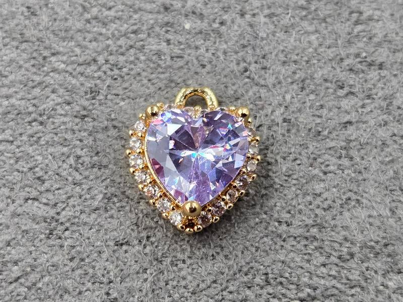 Підвіска 9*11 мм з бузковим стразом колір золото (гіпоалергений сплав)