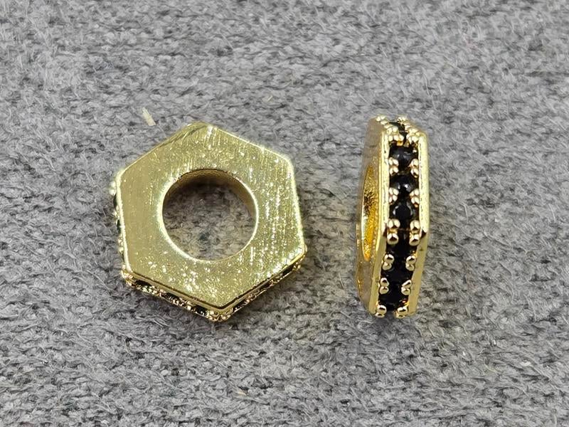 Рондель 9,6*2 мм колір лимонне золото з чорними стразами (гіпоалергений сплав)