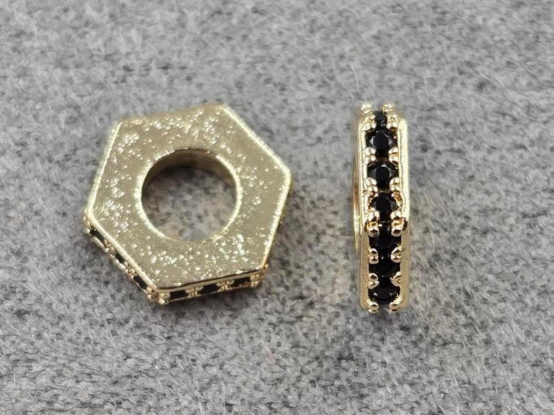 Рондель 9,6*2 мм колір золото з чорними стразами (гіпоалергений сплав)