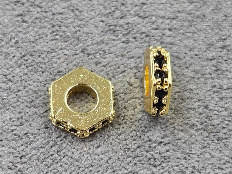 Рондель 8*2 мм колір лимонне золото з чорними стразами (гіпоалергений сплав)