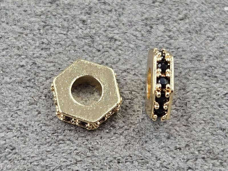 Рондель 8*2 мм колір золото з чорними стразами (гіпоалергений сплав)