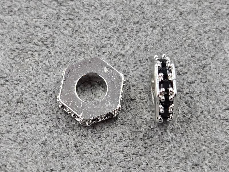 Рондель 8*2 мм колір сталь з чорними стразами (гіпоалергений сплав)