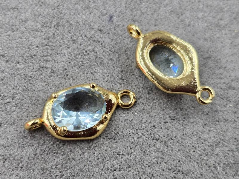 Конектор 9*19 мм з блакитним стразом колір золото (гіпоалергений сплав)