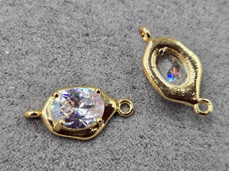 Конектор 9*19 мм з білим стразом колір золото (гіпоалергений сплав)