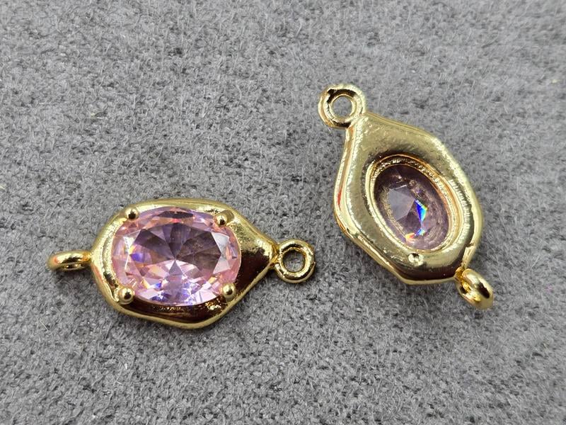 Конектор 9*19 мм з рожевим стразом колір золото (гіпоалергений сплав)