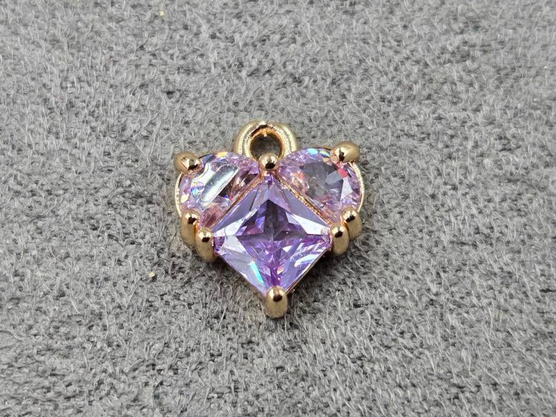 Підвіска серце бузкове 10 мм колір золото (гіпоалергений сплав)