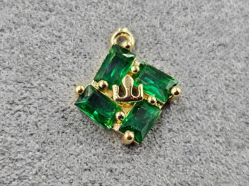 Підвіска 12*14 мм с зеленими стразами колір лимонне золото (гіпоалергений сплав)