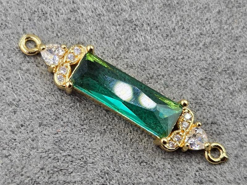 Конектор 7*32 мм з бірюзовим стразом колір золото (гіпоалергений сплав)