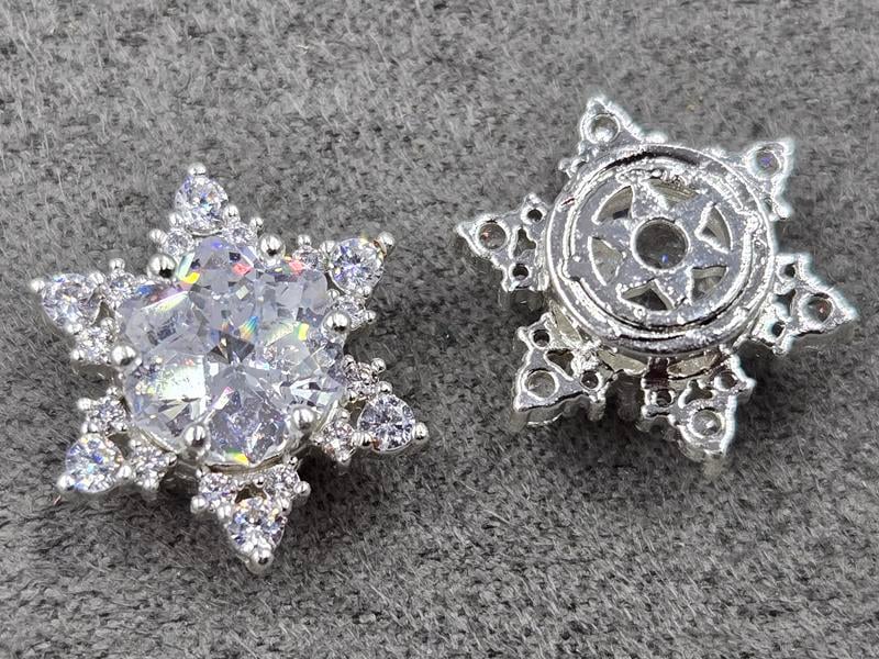 Бусина 14 мм з білим стразом колір срібло  (гіпоалергений сплав)