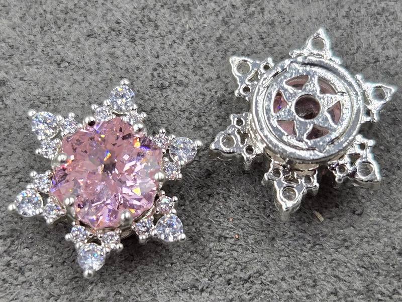 Бусина 14 мм з рожевим стразом колір срібло  (гіпоалергений сплав)