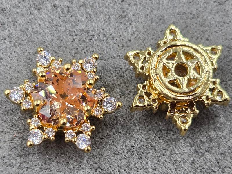 Бусина 14 мм з персиковим стразом колір золото (гіпоалергений сплав)