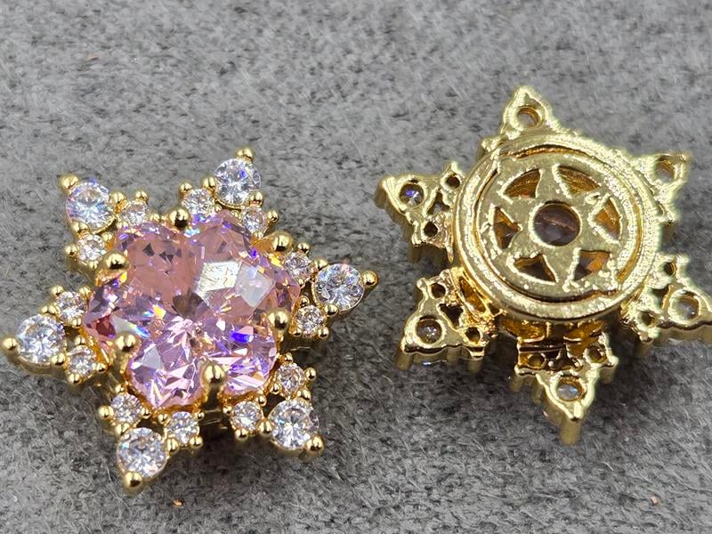 Бусина 14 мм з рожевим стразом колір золото (гіпоалергений сплав)