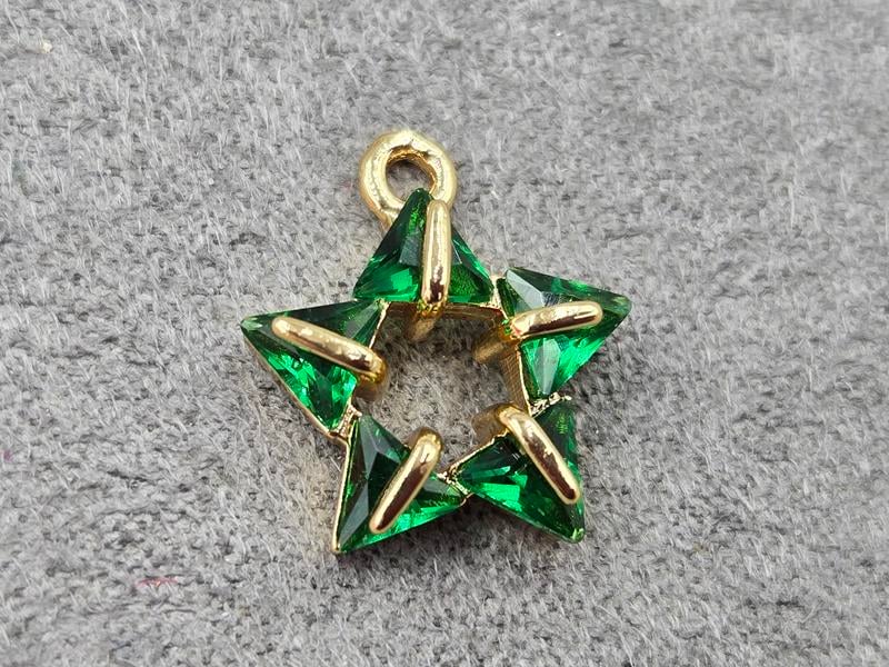 Підвіска 12*14 мм з бірюзовими стразами колір золото (гіпоалергений сплав)