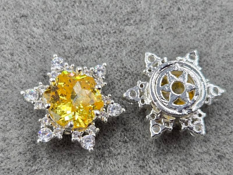 Бусина 14 мм з темно жовтим стразом колір золото (гіпоалергений сплав)