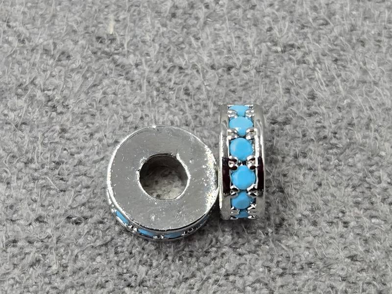 Рондель 6*2 мм колір сталь з блакитними стразами (гіпоалергений сплав)