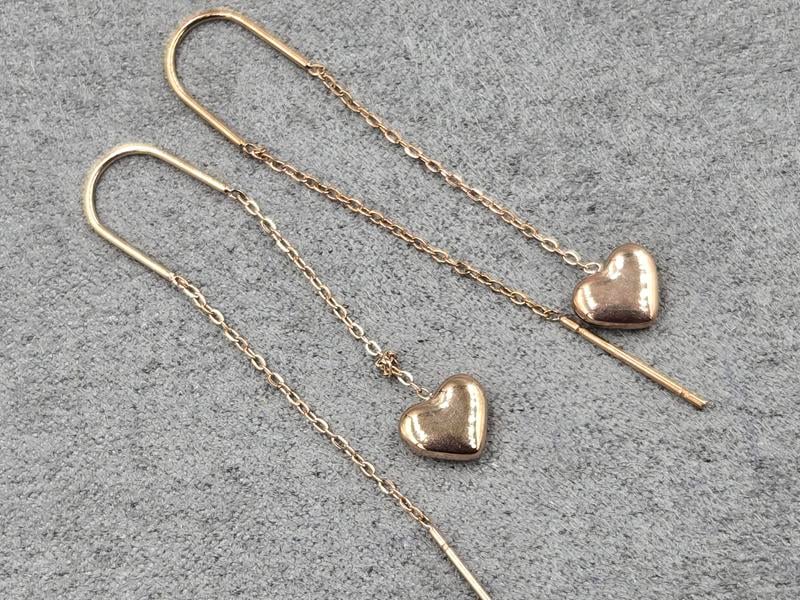 Сережки протяжки 8 мм висота 5 см рожеве золото нержавеющая сталь