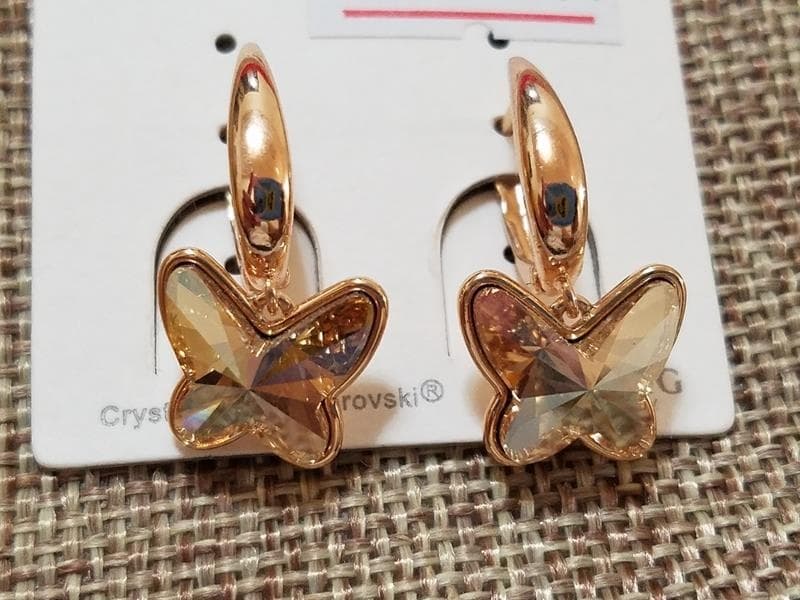 Серьги Xuping со стразом (шампань) Swarovski 11*14мм высота 27мм