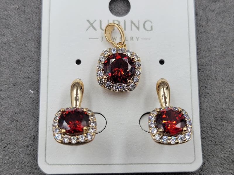 Комплект Xuping сережки 9*18 + кулон 10*16 мм цвет 18к